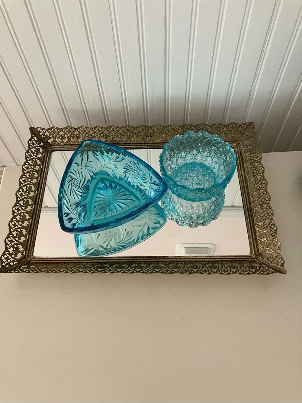 Vintage Hollywood Regency Ornate Filigree Vanity Mirror Tray 16” x 11”